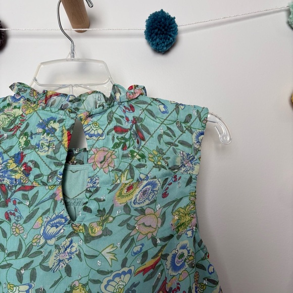 Anthropologie RD & Koko Floral Green Metallic Detsiled Sleeveless Blouse - Picture 7 of 8